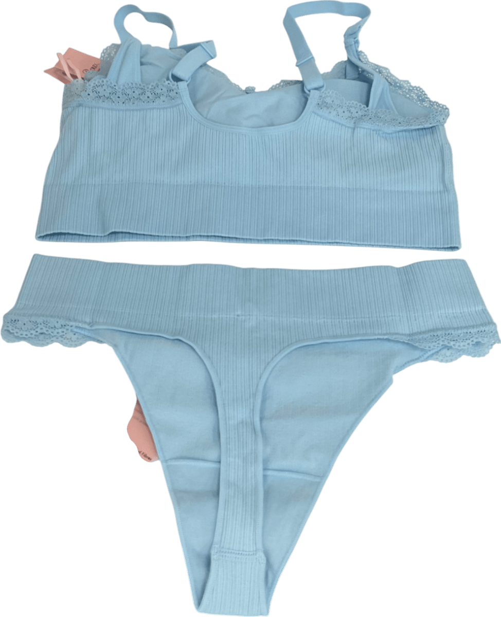 boux avenue Blue Nursing Ribbed Seamless Lace Trim Bralette &seamless Lace Trim Briefs UK L - Reliked
