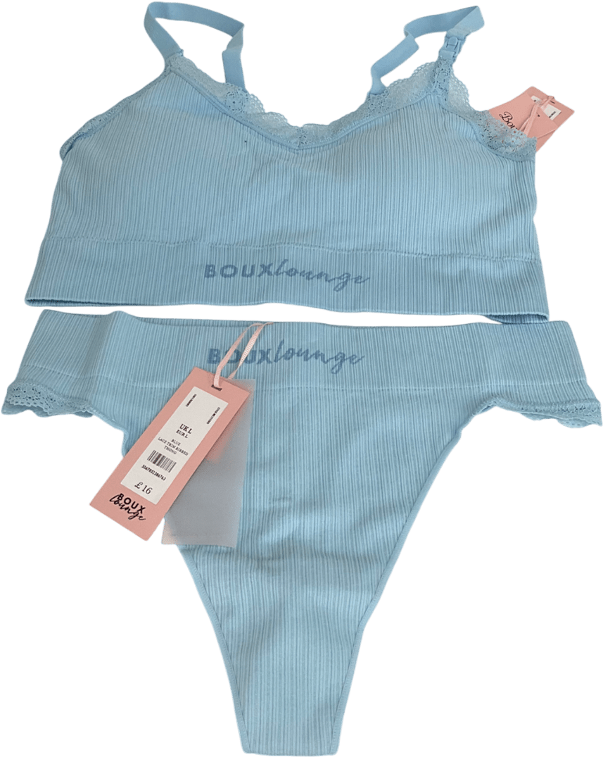 boux avenue Blue Nursing Ribbed Seamless Lace Trim Bralette &seamless Lace Trim Briefs UK L - Reliked