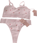 boux avenue Pink Nursing Ribbed Seamless Floral Embroidered Bralette & Seamless Floral Embroidered Thong UK L - Reliked