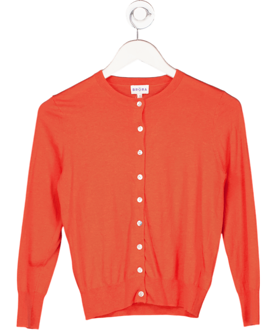 Brora Red Cotton Knit Cardigan UK S - Reliked