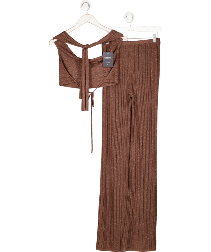 Brown Sparkly Trouser Set UK S - Reliked