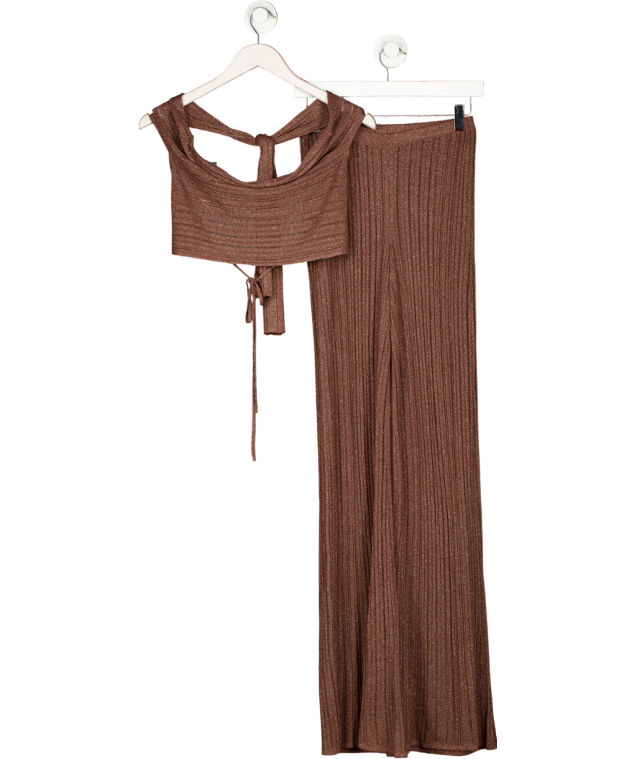 Brown Sparkly Trouser Set UK S - Reliked