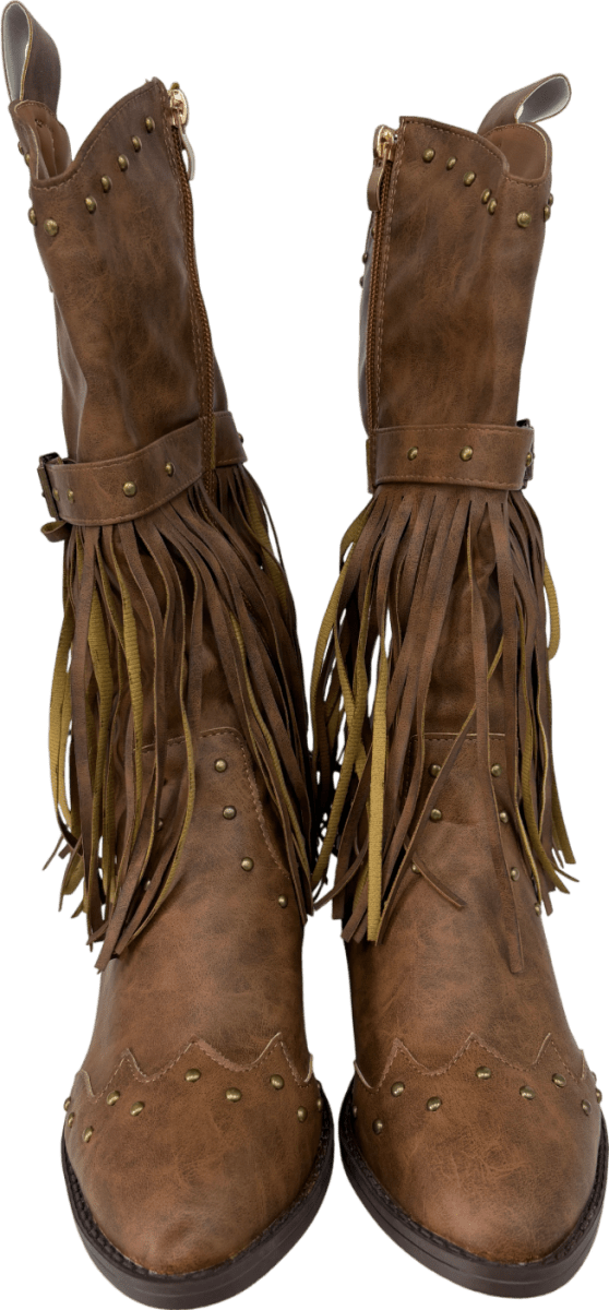 Brown Tassel Cowboy Boots UK 7 EU 40 👠 - Reliked