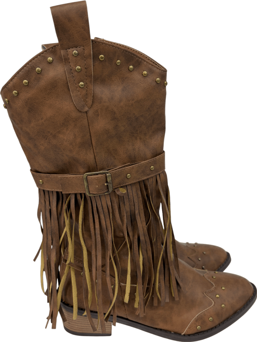Brown Tassel Cowboy Boots UK 7 EU 40 👠 - Reliked
