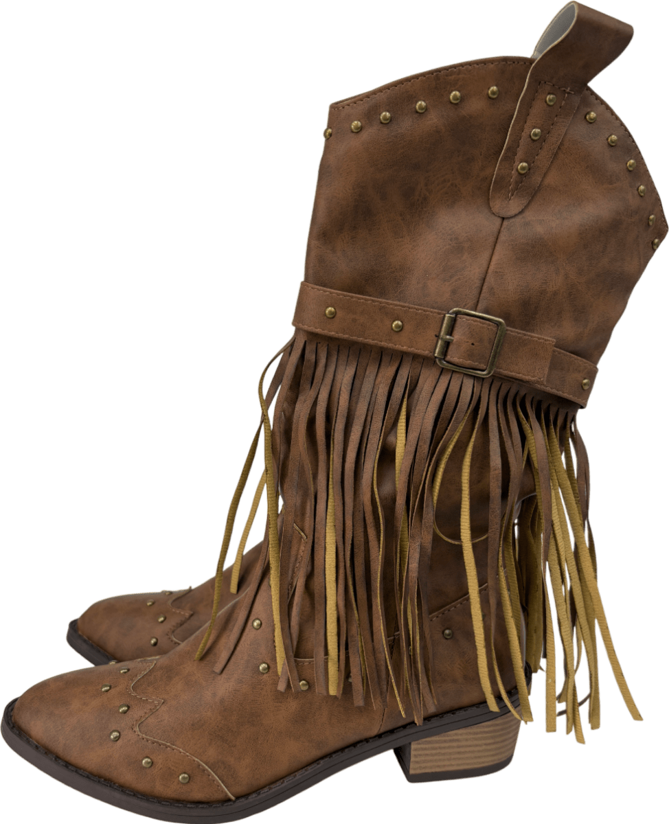 Brown Tassel Cowboy Boots UK 7 EU 40 👠 - Reliked