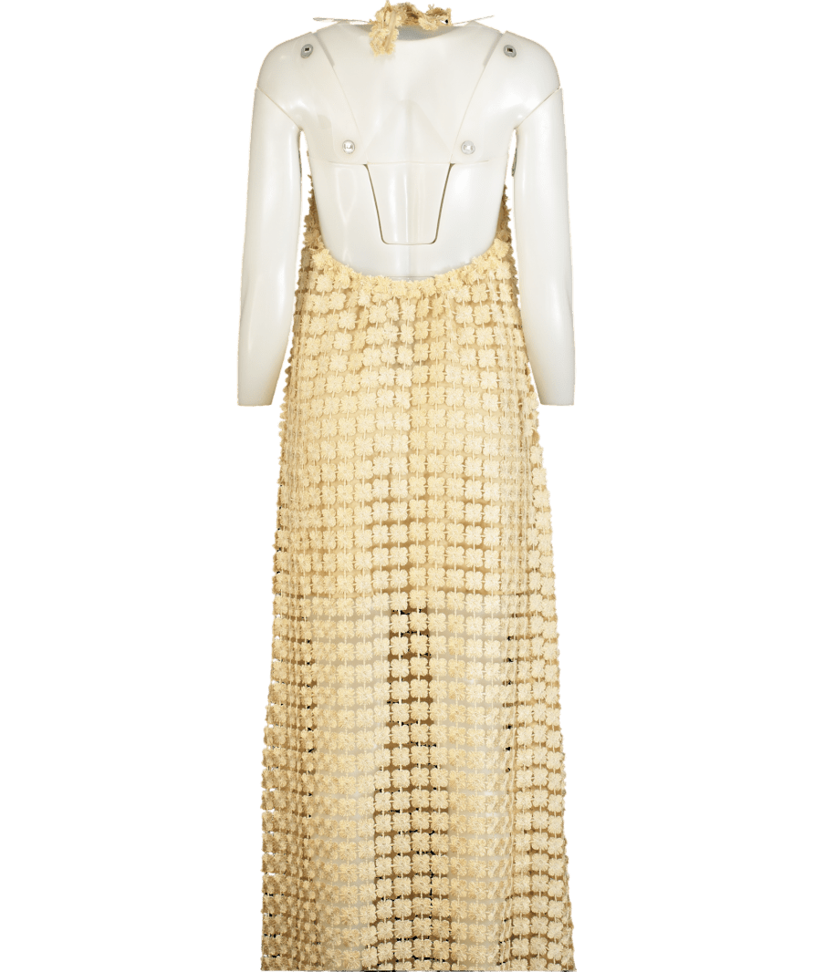 BTB Los Angeles Metallic Beige Crochet Lace Halterneck Maxi Dress UK XS - Reliked