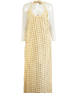 BTB Los Angeles Metallic Beige Crochet Lace Halterneck Maxi Dress UK XS
