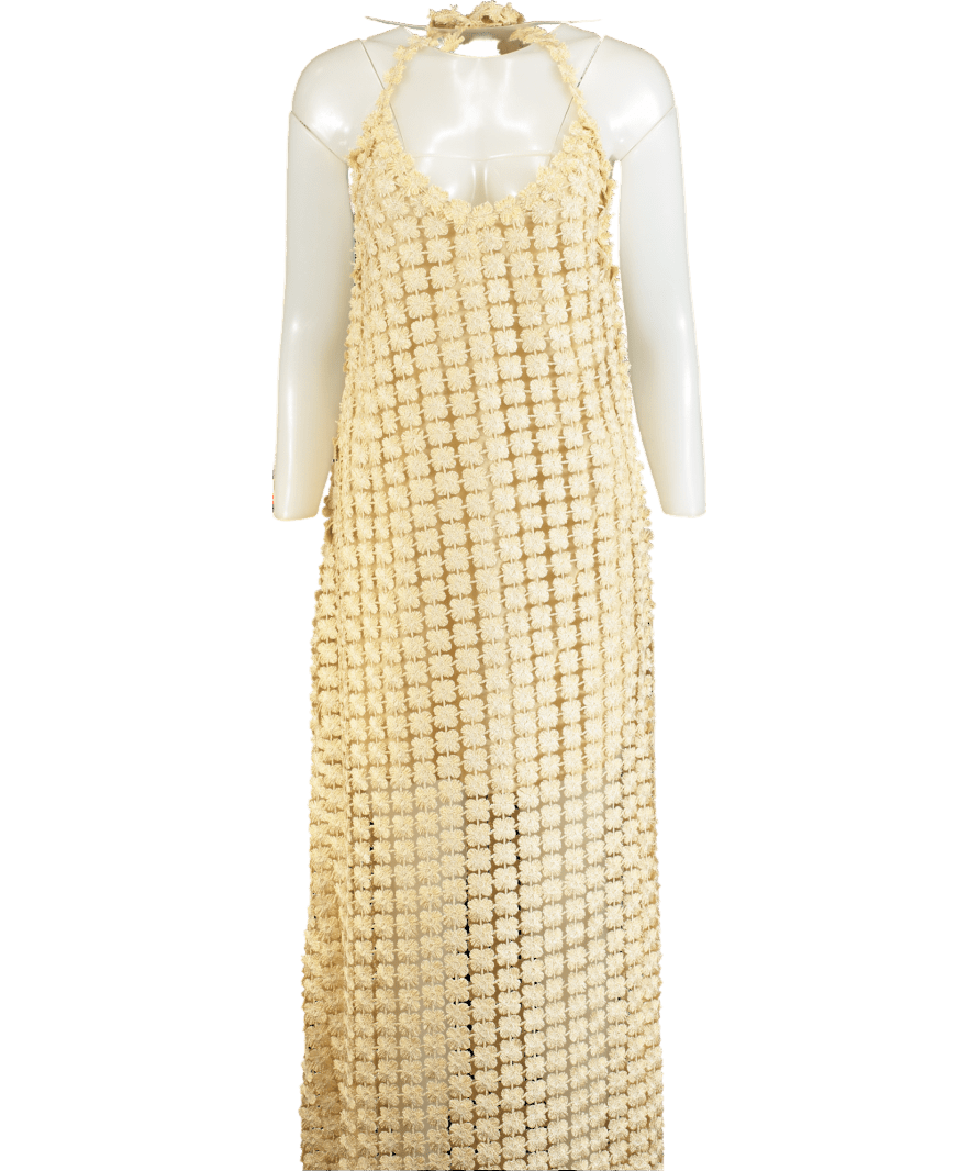 BTB Los Angeles Metallic Beige Crochet Lace Halterneck Maxi Dress UK XS - Reliked