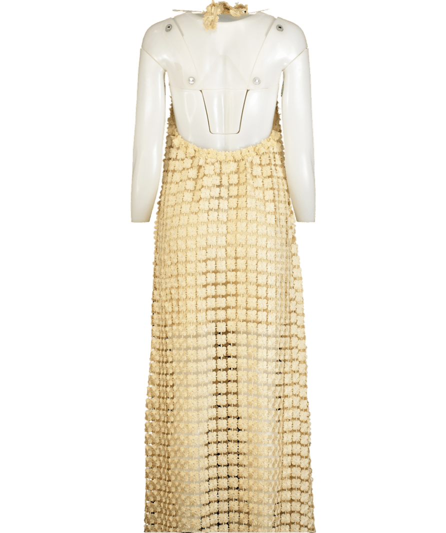 BTB Los Angeles Metallic Beige Crochet Lace Halterneck Maxi Dress UK XS - Reliked