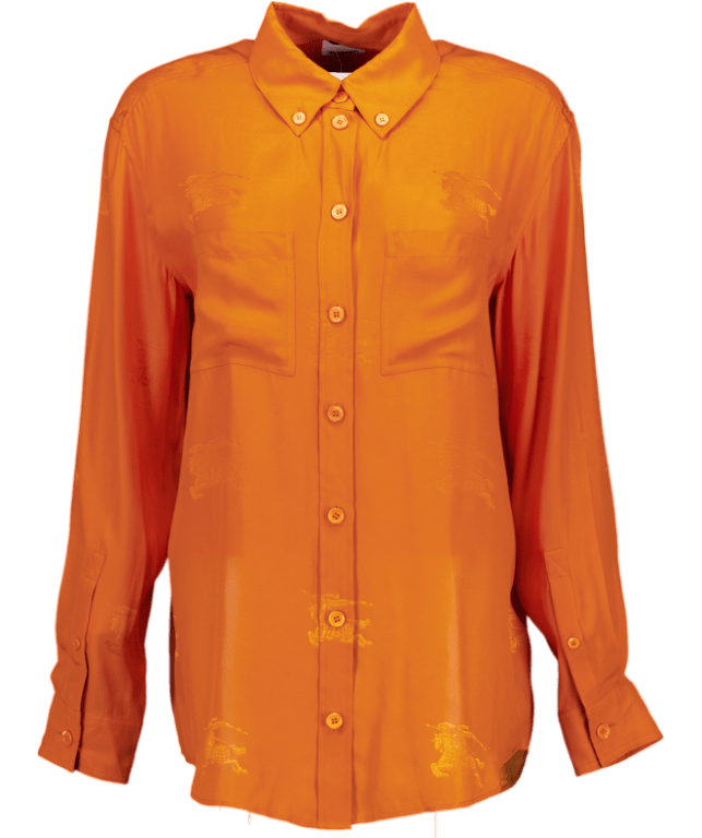 Burberry All - over Jacquard Button - down 100% Silk Oversize Shirt - Burnt Orange UK 6 - Reliked