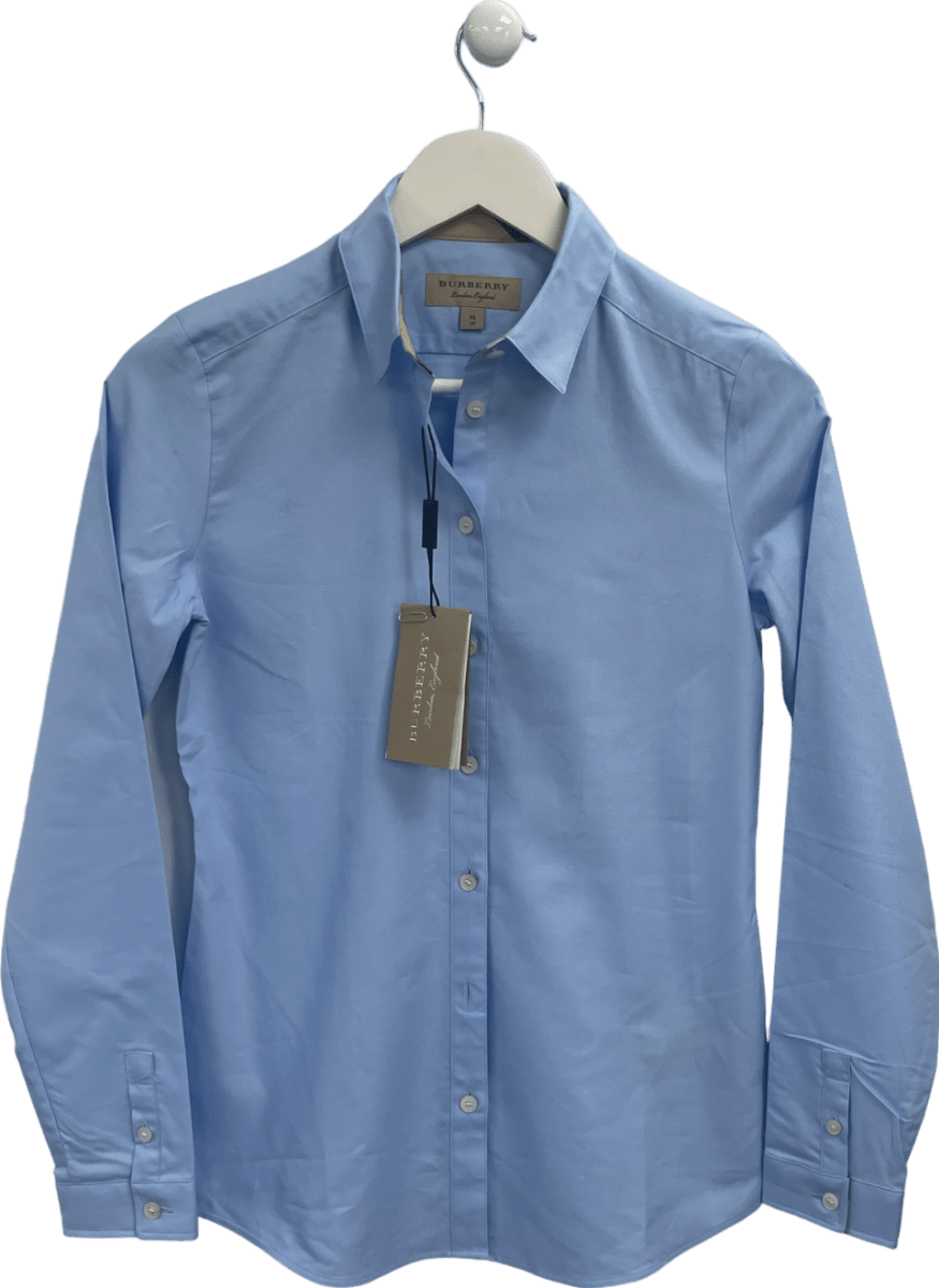 Burberry Light Blue Fitted Cotton Shirt With Nova Check Detail UK XS - Reliked