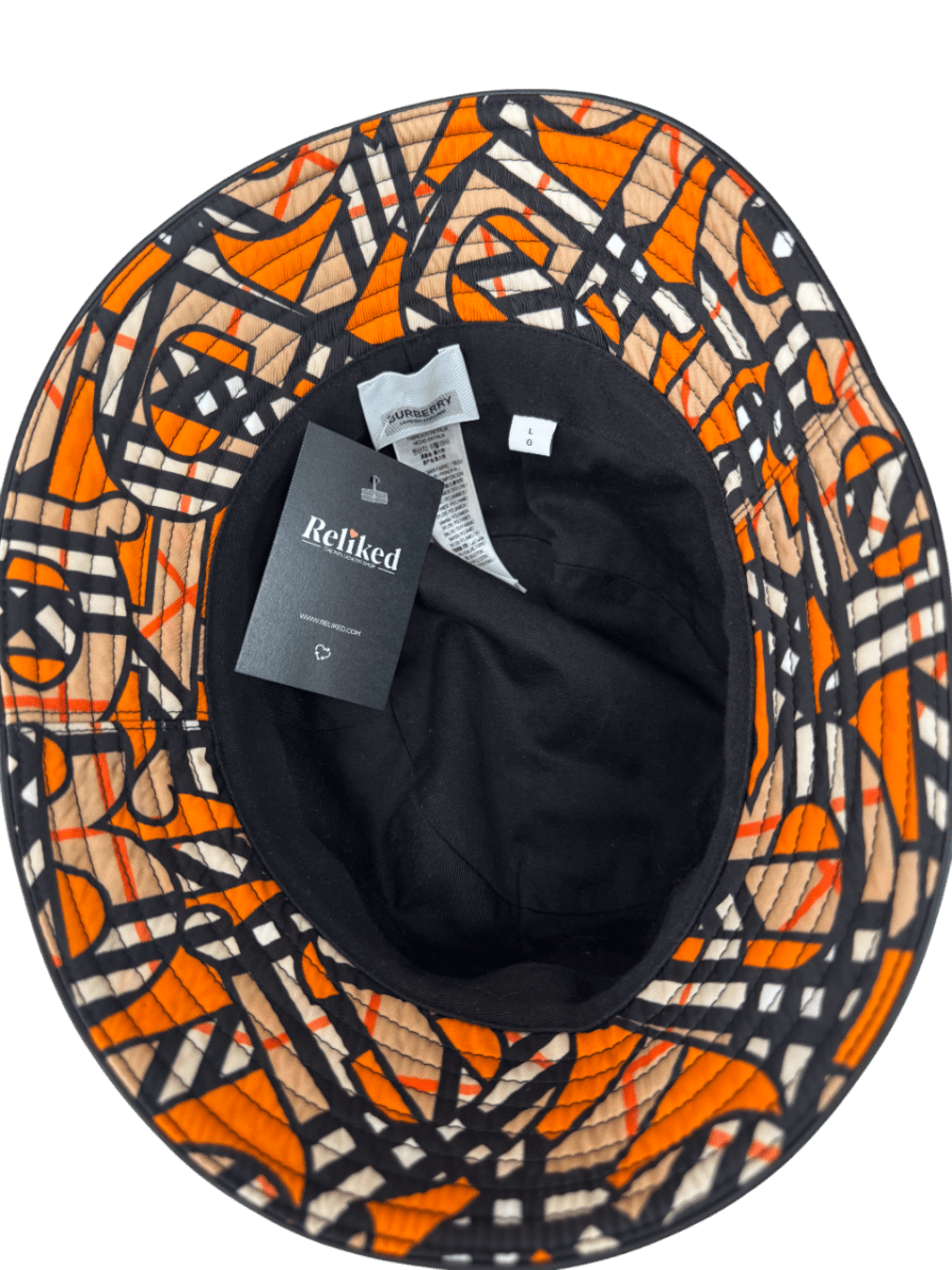 Burberry Monogram Print Bucket Hat In Orange UK L - Reliked