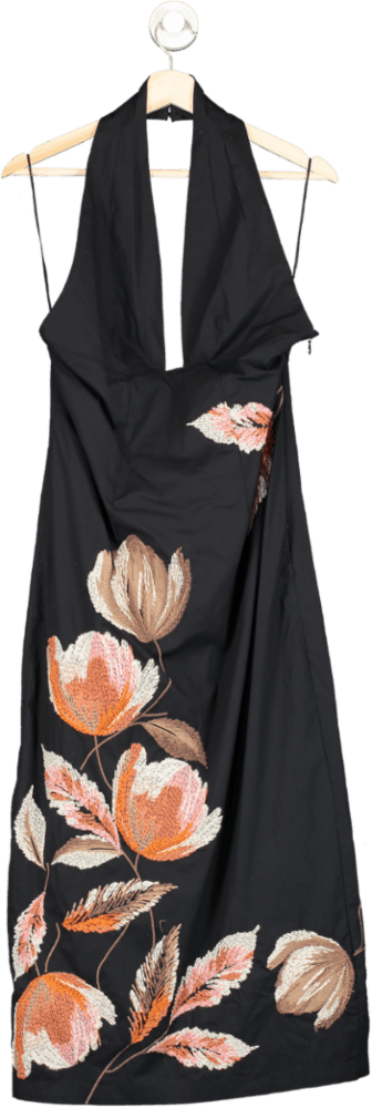 By Anthropologie Halter - Neck Embroidered Floral Midi Dress UK 10 - Reliked