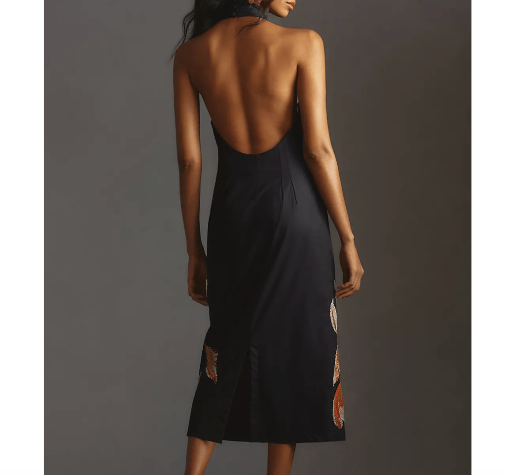 By Anthropologie Halter - Neck Embroidered Floral Midi Dress UK 10 - Reliked