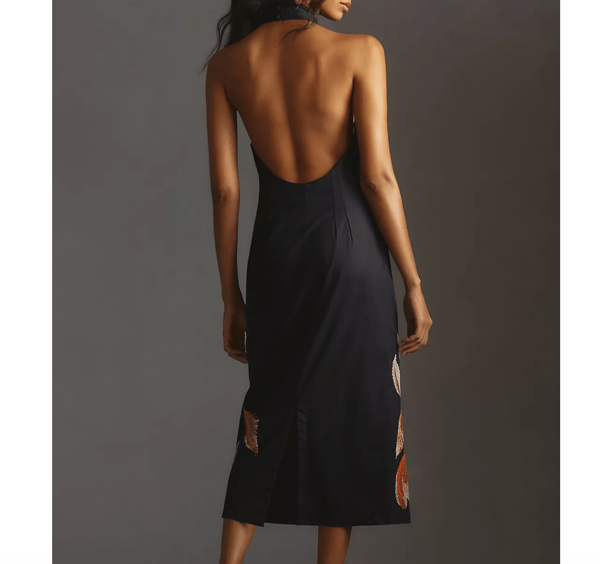 By Anthropologie Halter - Neck Embroidered Floral Midi Dress UK 10 - Reliked