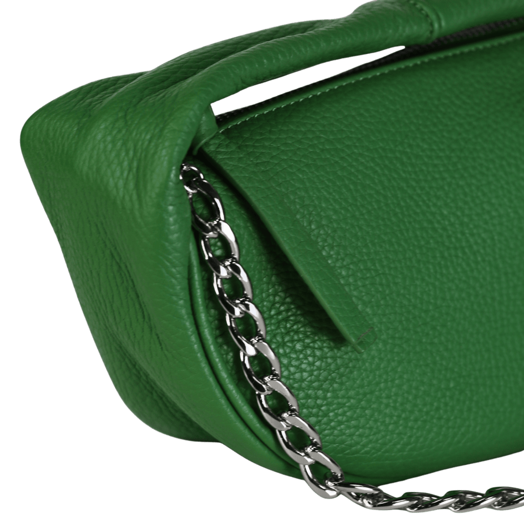 BY FAR Green Baby Cush Pebbled Leather Top Handle Chain Bag - Reliked