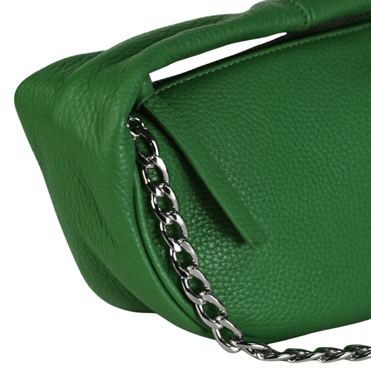 BY FAR Green Baby Cush Pebbled Leather Top Handle Chain Bag - Reliked
