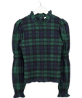by IRIS Green Navy/green Blackwatch Tartan Shirred Long Sleeve Top UK S - Reliked