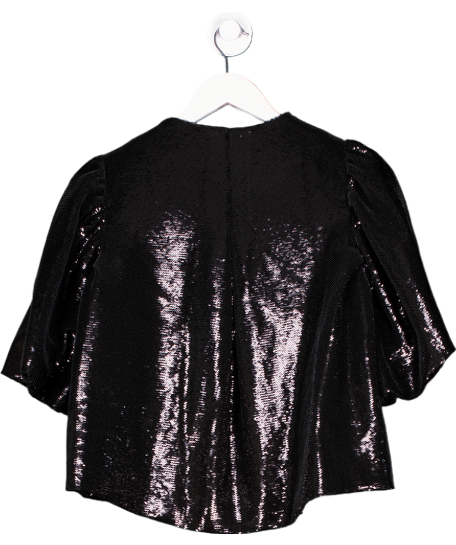 By Malina Malina Cleo Pouf Sleeve Blouse In Black Sequin UK XS - Reliked