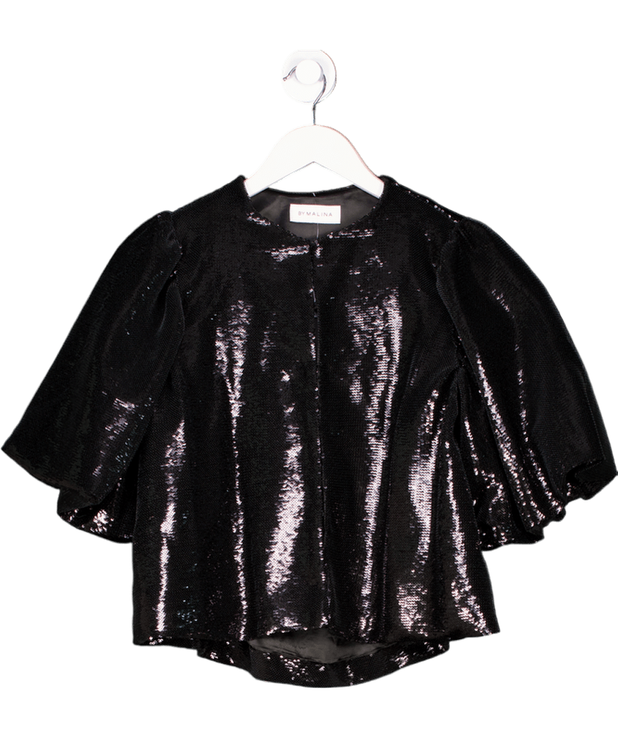 By Malina Malina Cleo Pouf Sleeve Blouse In Black Sequin UK XS - Reliked