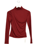 COMMENSE Burgundy Red Long Sleeve Draped Crew Neck Top UK XS