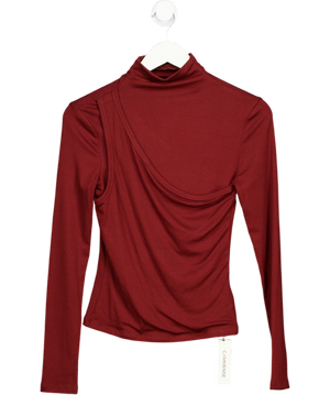 COMMENSE Burgundy Red Long Sleeve Draped Crew Neck Top UK XS