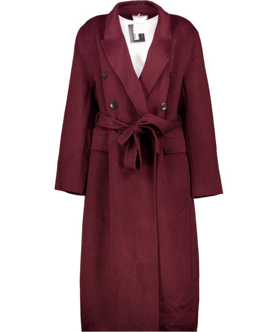 REISS Brogan Double-breasted Blindseam Coat Wool-blend In Burgundy Red UK 16