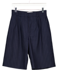 DE SAVARY LONDON Navy Blue Pinstripe Longer Length Tailored Bermuda Shorts UK S