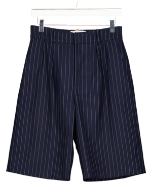 DE SAVARY LONDON Navy Blue Pinstripe Longer Length Tailored Bermuda Shorts UK S