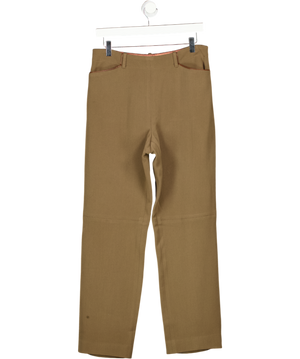 RALPH LAUREN Olive Green Wool Trousers With Leather Piping Detail Us12 UK 14