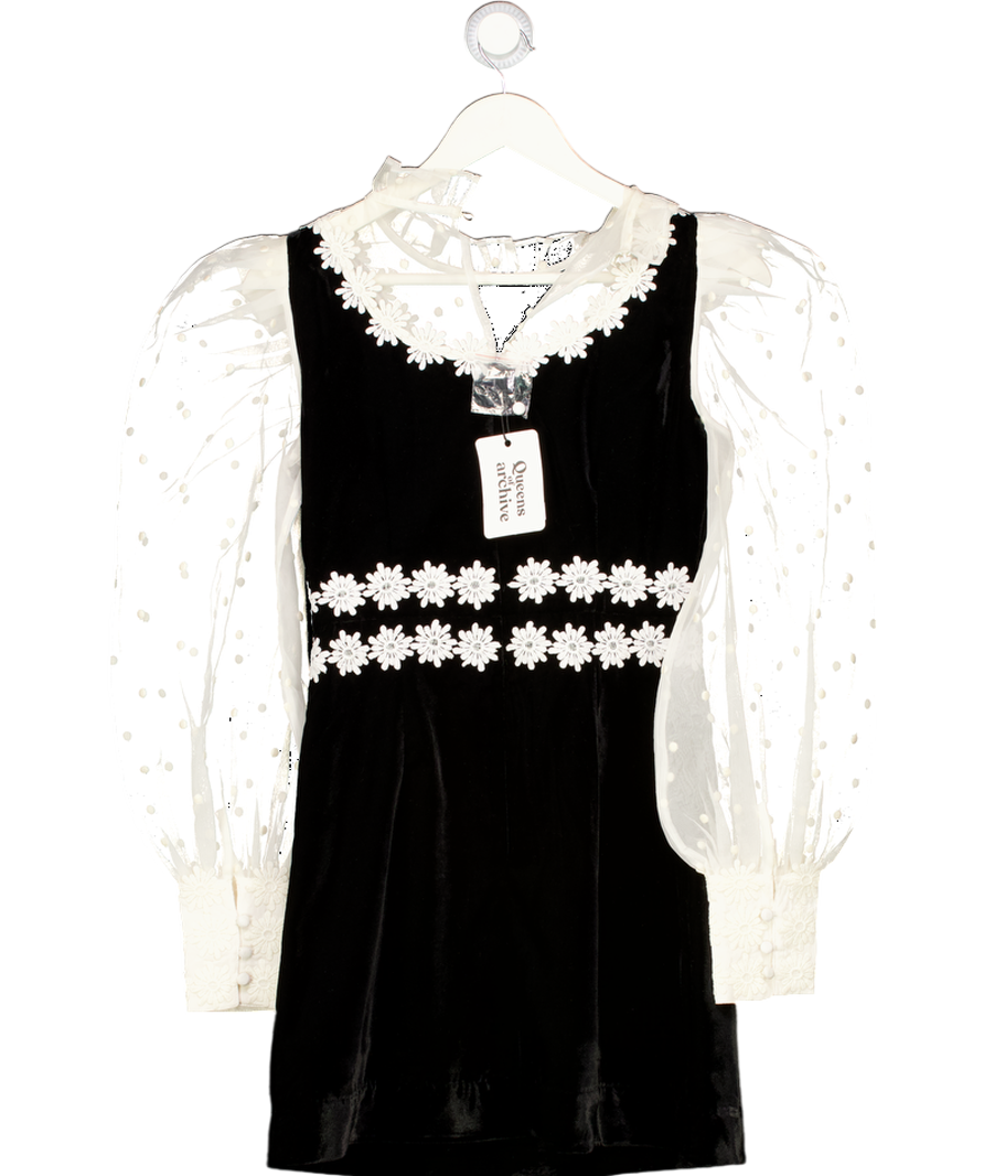 QUEEN OF ARCHIVE Karina Black Velvet Organza Sleeve Mini Dress UK XS