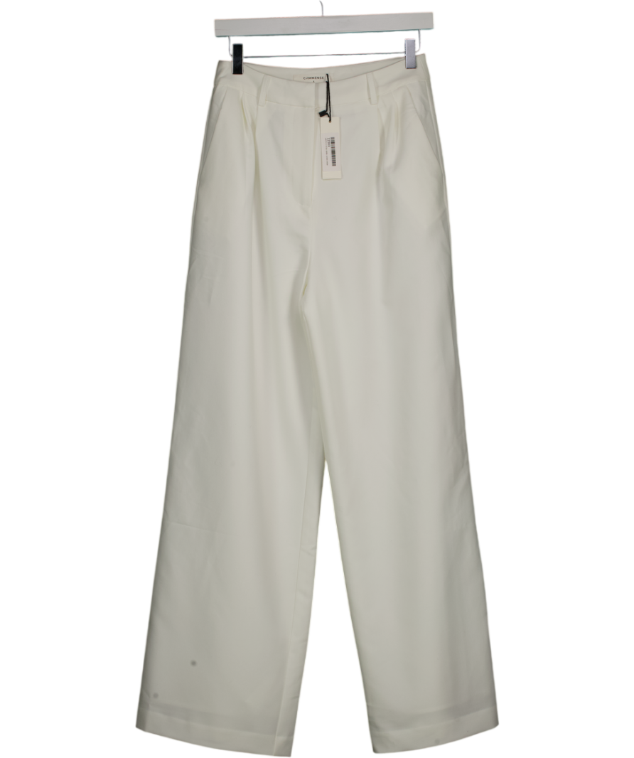COMMENSE Ivory White Pleated Wide Leg Trousers UK S