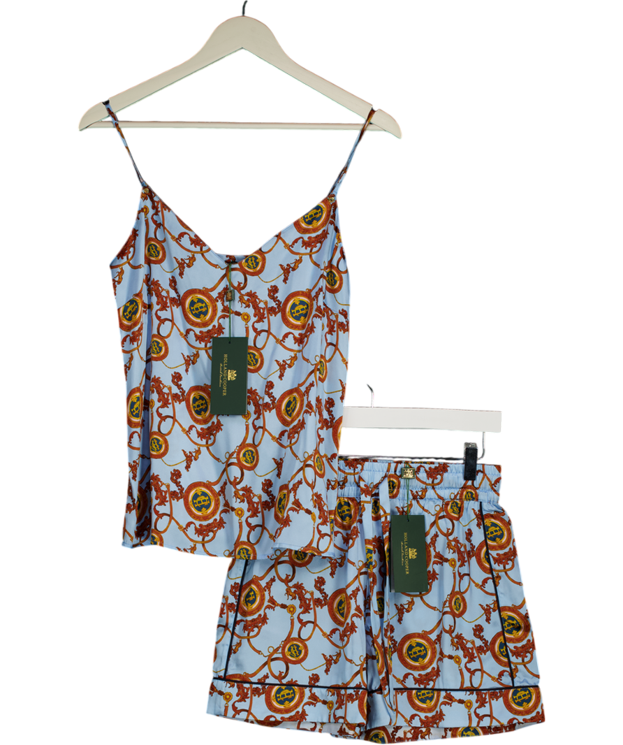Holland Cooper Blue Silk Pyjama Shorts And Cami Set UK XS