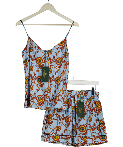 Holland Cooper Blue Silk Pyjama Shorts And Cami Set UK XS