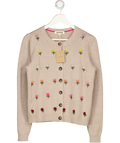BODEN Beige Embroidered Floral Wool Blend Davina Puff Sleeve Cardigan UK S