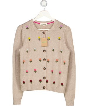 BODEN Beige Embroidered Floral Wool Blend Davina Puff Sleeve Cardigan UK S