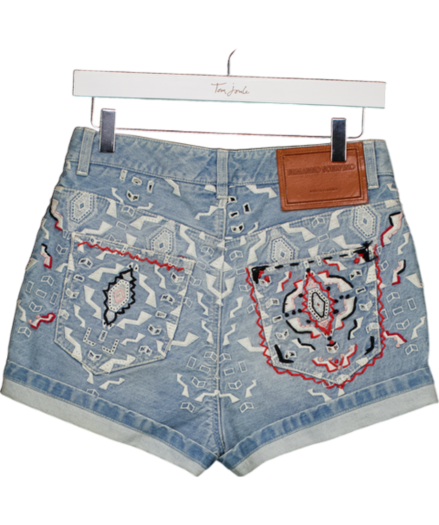 ERMANNO SCERVINO Blue Embroidered Denim Shorts It40 UK 8