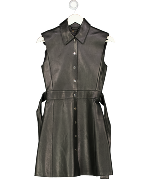 MAJE Black Leather Sleeveless Belted Mini Dress Sz1 UK S