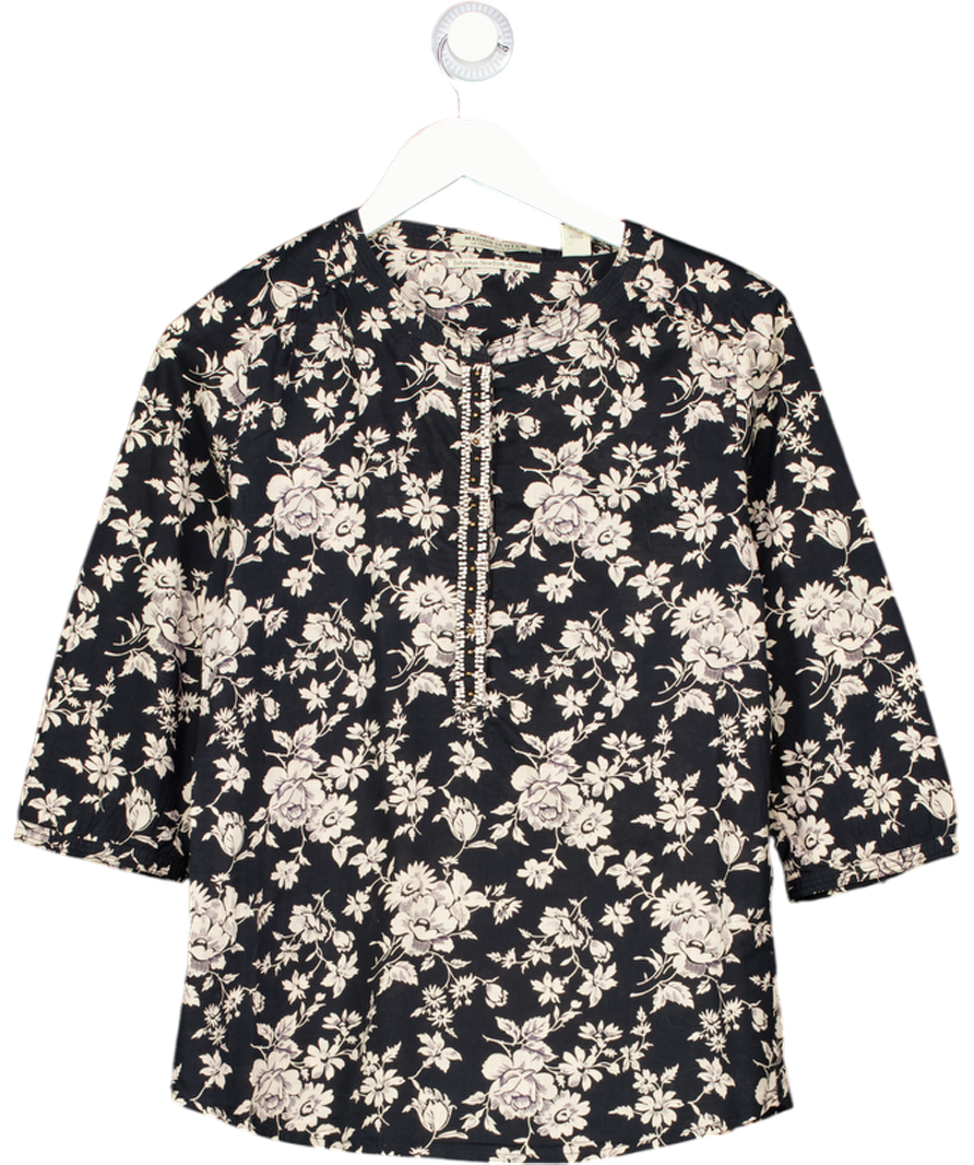 Maison Scotch Black 3/4 Sleeve Foral Beaded Blouse UK S