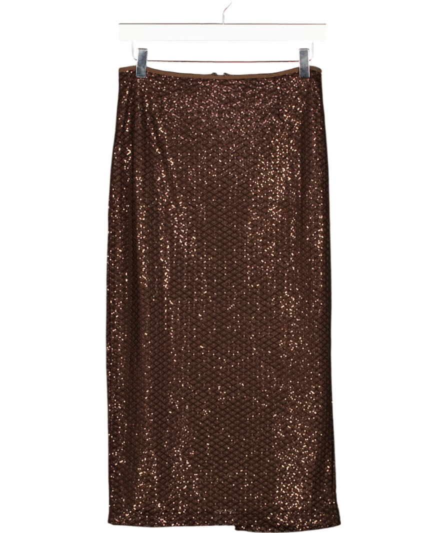 MARELLA Brown Sequin Embellished Midi Pencil Skirt UK S