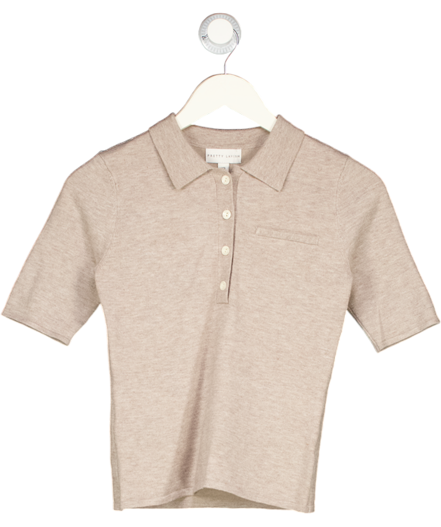 PRETTY LAVISH Beige Ava Knitted Polo Top UK XS