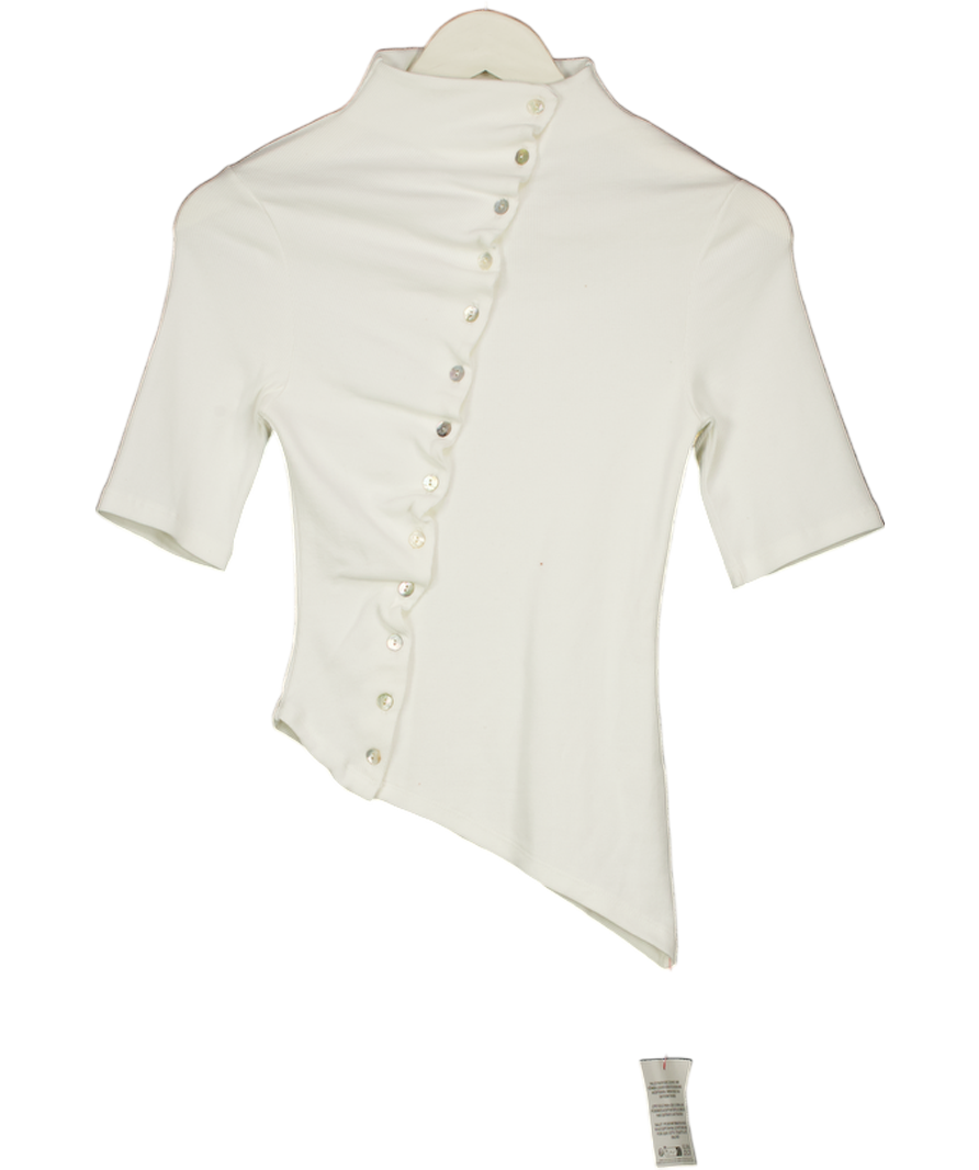TOPSHOP White Ribbed Asymmetric Button Detail Top UK XS