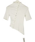 TOPSHOP White Ribbed Asymmetric Button Detail Top UK XS