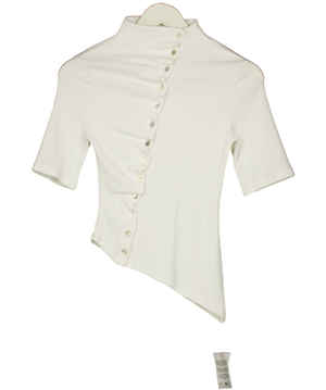 TOPSHOP White Ribbed Asymmetric Button Detail Top UK XS