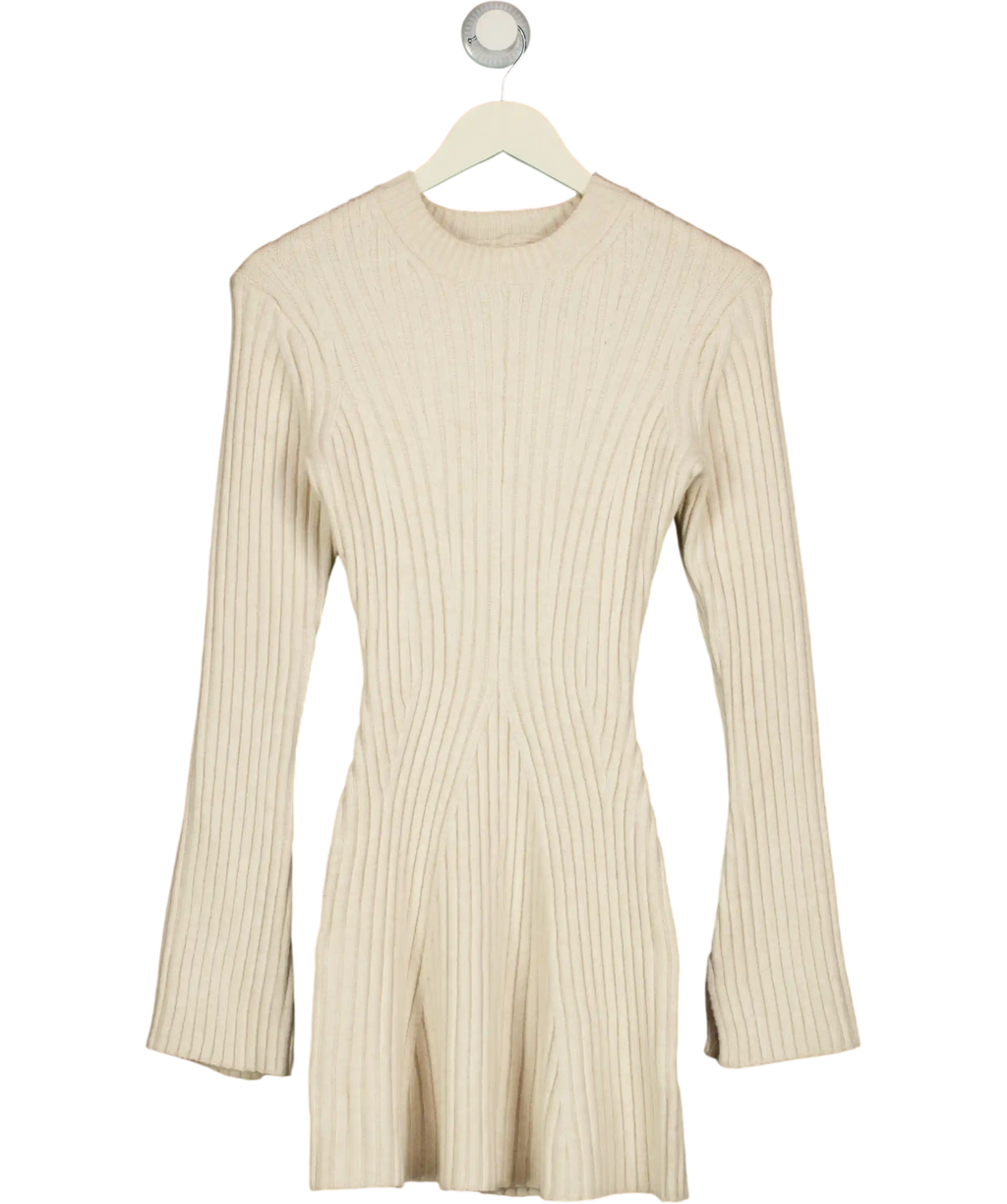 H&M Beige Rib-knit Flared Midi Dress UK XS