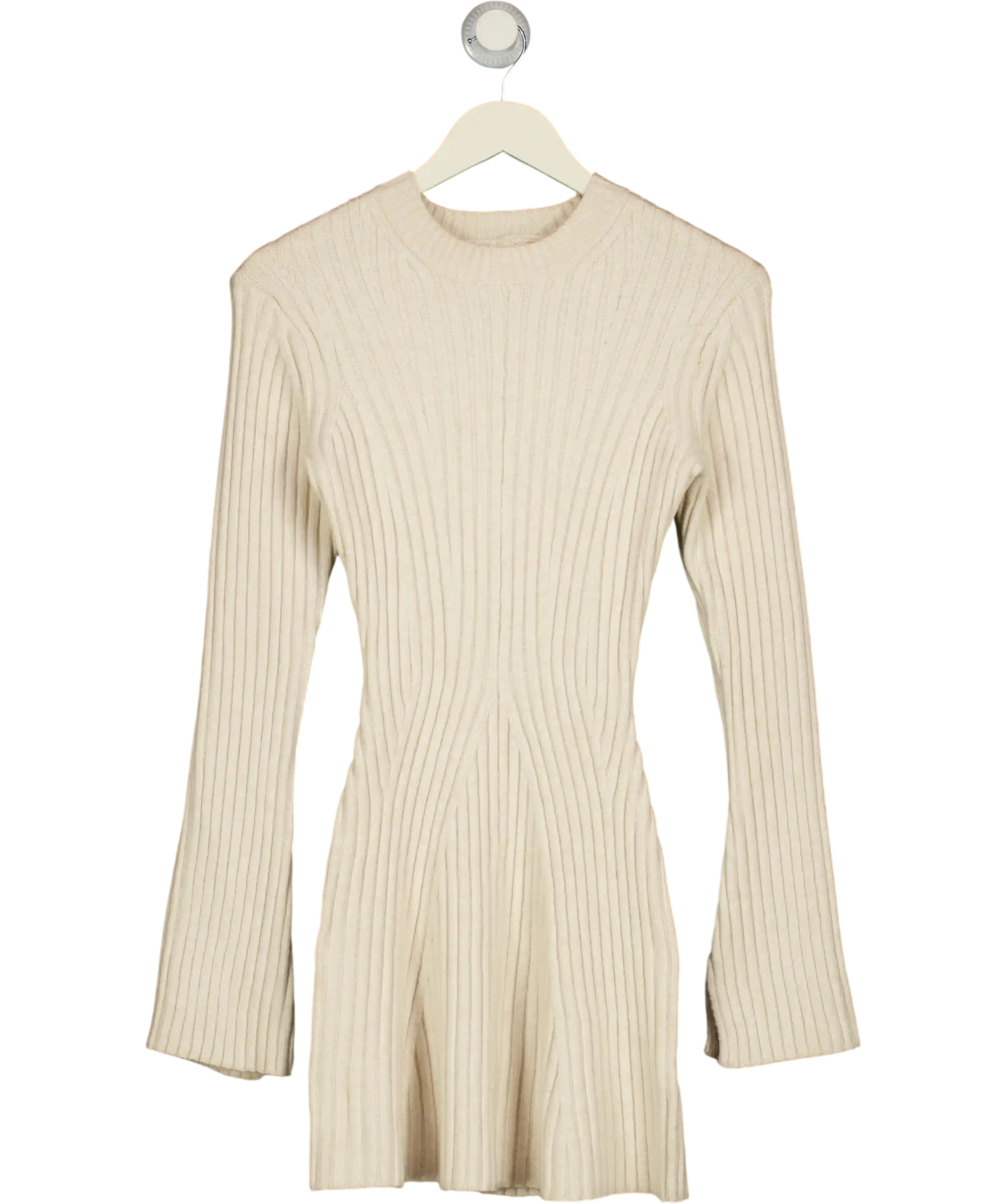 H&M Beige Rib-knit Flared Midi Dress UK XS