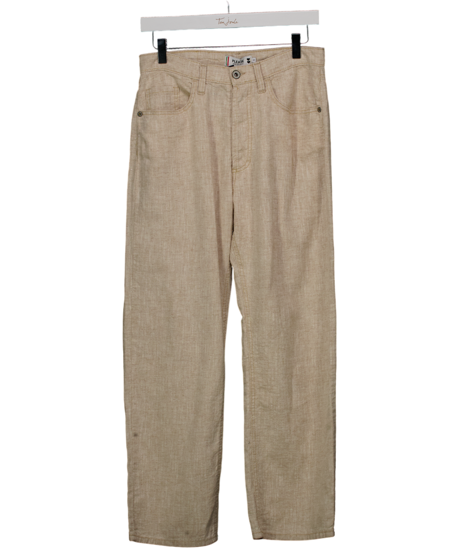 Please Cream Linen Blend Wide Leg Trousers UK S