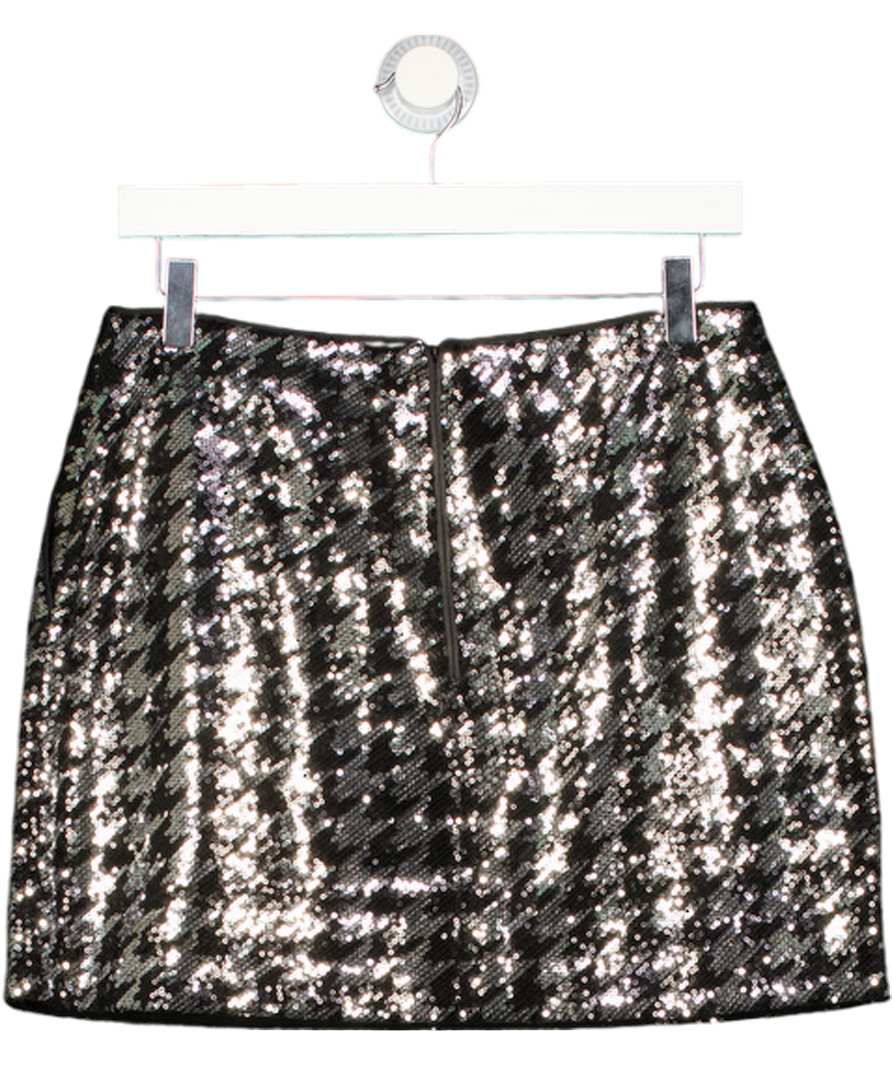 THE KOOPLES Black Houndstooth Sequin-embellished Mini Skirt Sz2 UK 10