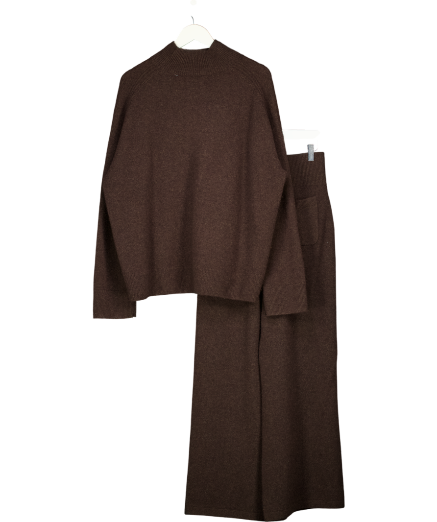COS 2-piece Chocolate Brown Pure Cashmere Turtleneck Jumper & Wide-leg Trousers Set UK S/M