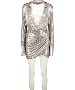GAUGE 81 Naha Metallic Silver Long Sleeve Jersey Mini Dress UK S
